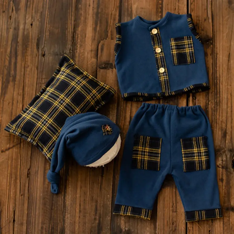 Baby Boy Plaid Cool Outfit Set - Newborn Photography Props